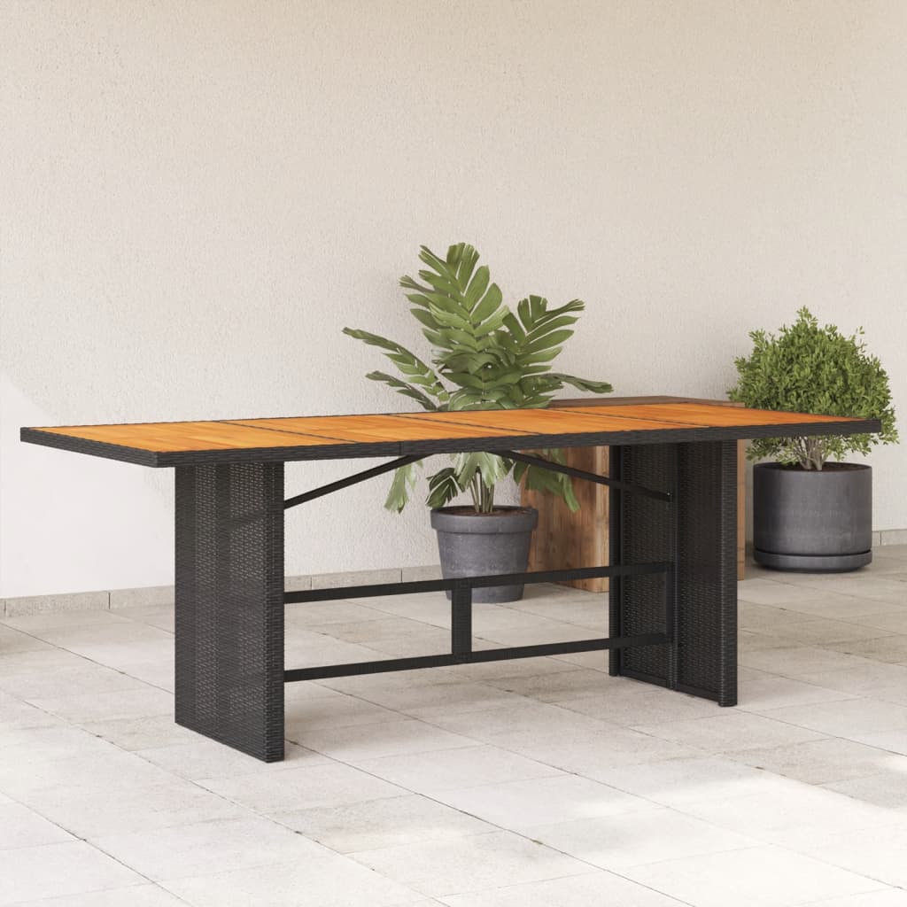 Tavolo Giardino Piano Legno Acacia Nero 190x80x74cm Polyrattan