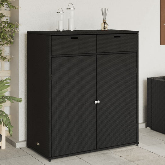 Armadietto Portaoggetti Giardino Nero 105x55x113cm Polyrattan