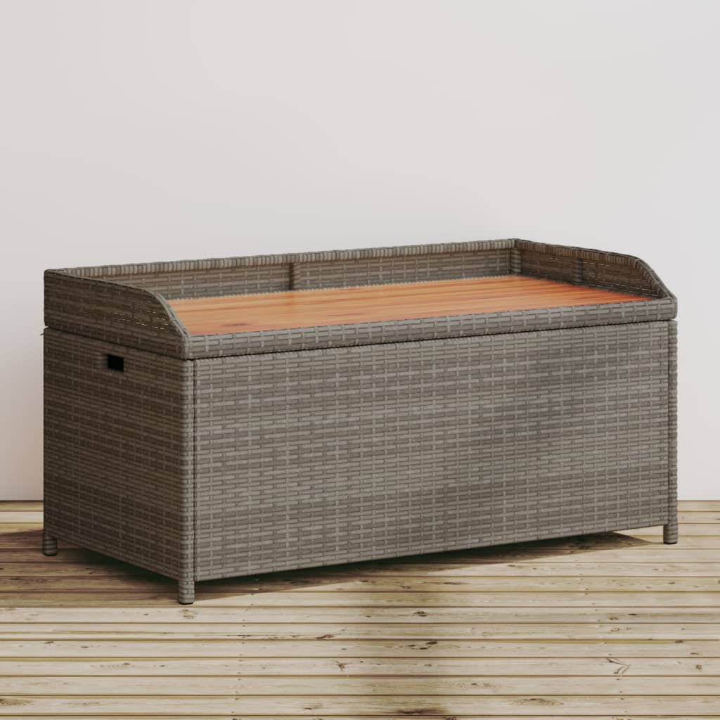 Panca Portaoggetti Giardino Grigia 100x50x52 Polyrattan Acacia