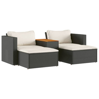 Set Divani Da Giardino 5 Pz Con Cuscini Nero Polyrattan Acacia