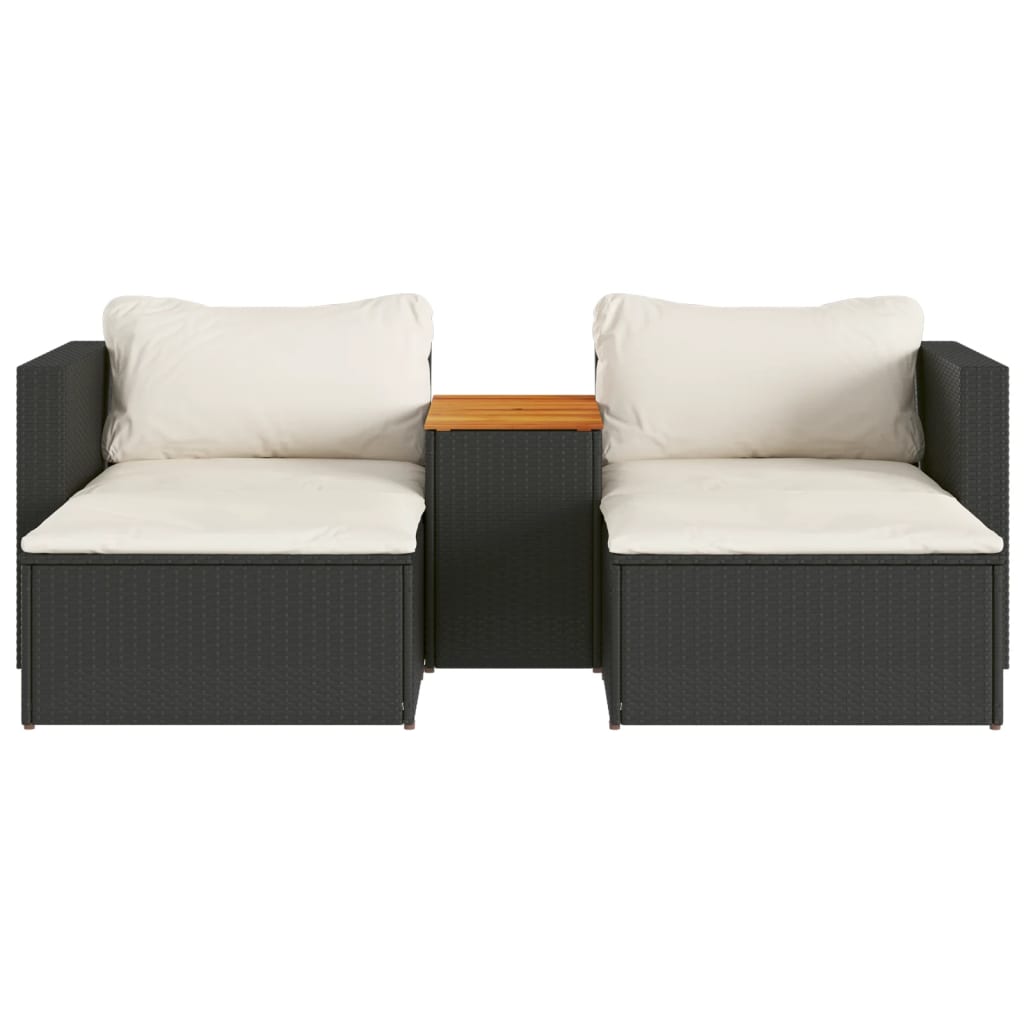 Set Divani Da Giardino 5 Pz Con Cuscini Nero Polyrattan Acacia