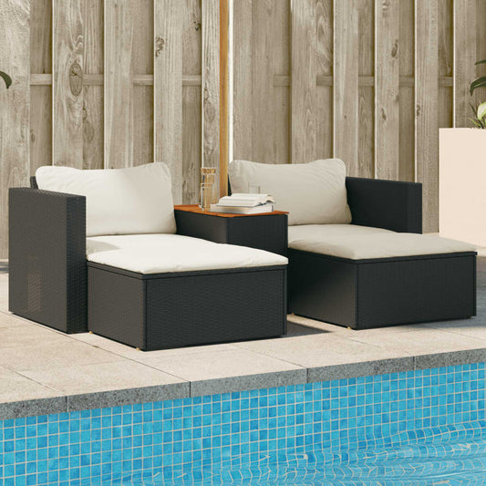 Set Divani Da Giardino 5 Pz Con Cuscini Nero Polyrattan Acacia