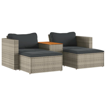 Set Divano Giardino 5 Pz Con Cuscini Grigio Polyrattan Acacia