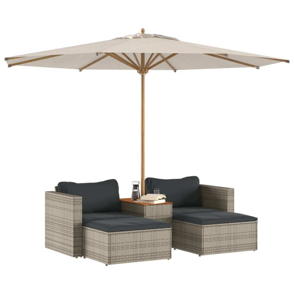 Set Divano Giardino 5 Pz Con Cuscini Grigio Polyrattan Acacia