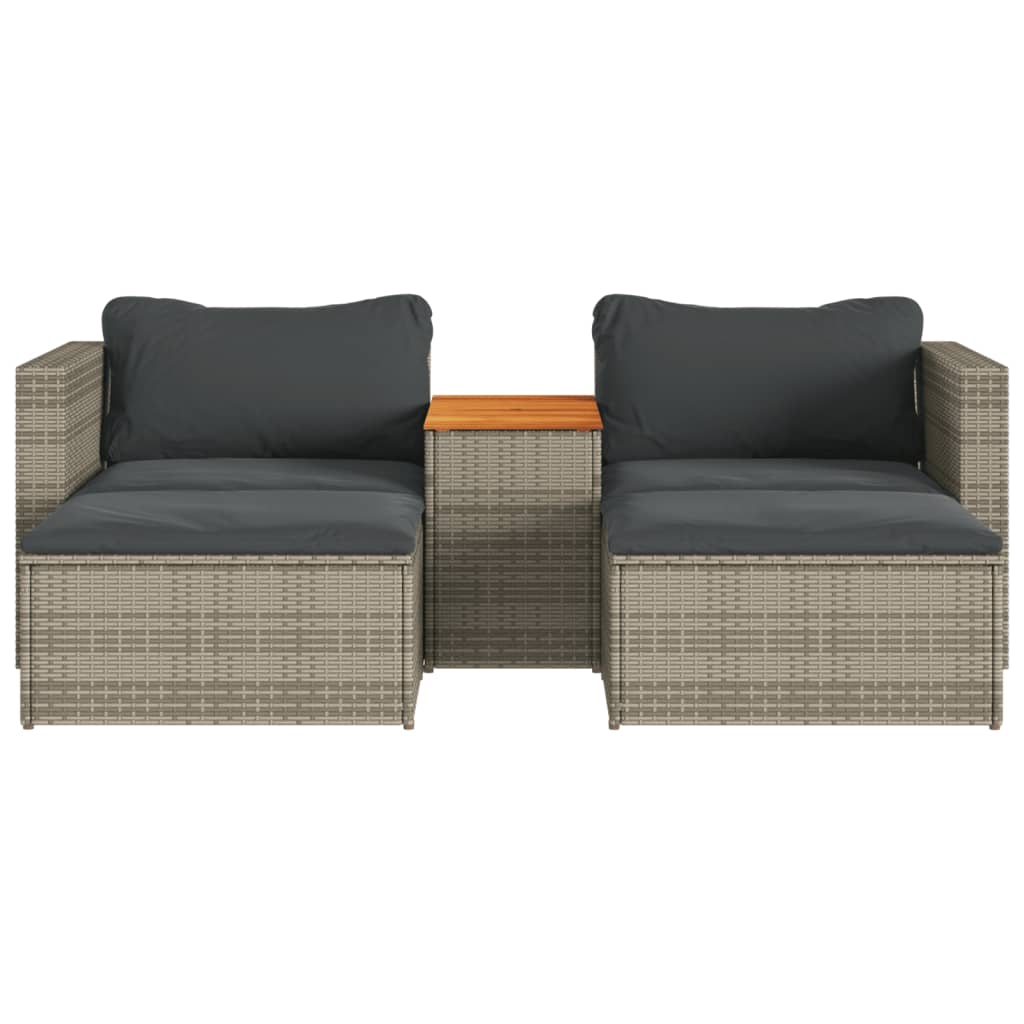 Set Divano Giardino 5 Pz Con Cuscini Grigio Polyrattan Acacia