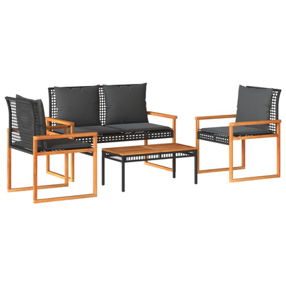 Set Divani Da Giardino 4 Pz Con Cuscini Nero In Polyrattan