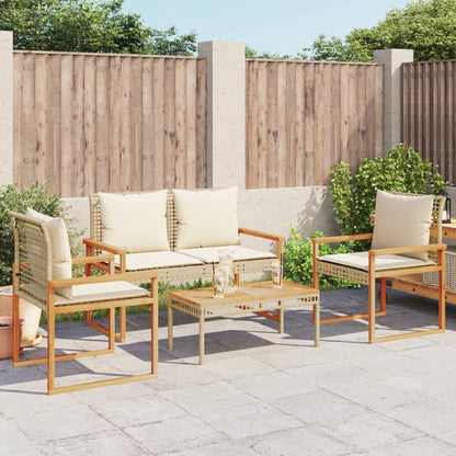 Set Salotto Da Giardino 4 Pz Con Cuscini Beige Misto Polyrattan