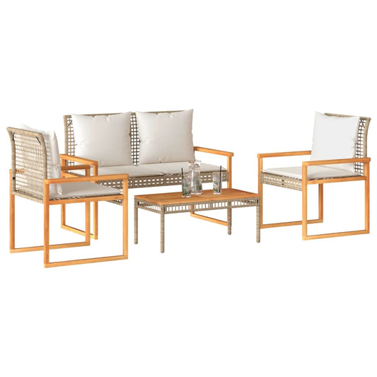 Set Salotto Da Giardino 4 Pz Con Cuscini Beige Misto Polyrattan