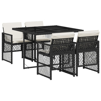 Set Da Pranzo Da Giardino 5 Pz Nero Con Cuscini In Polyrattan