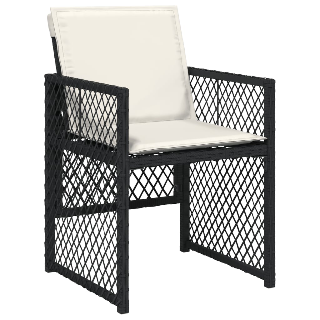 Set Da Pranzo Da Giardino 5 Pz Nero Con Cuscini In Polyrattan