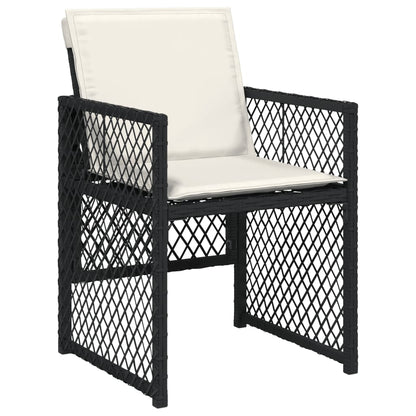 Set Da Pranzo Da Giardino 5 Pz Nero Con Cuscini In Polyrattan