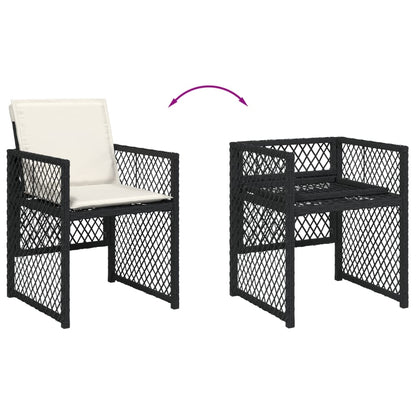 Set Da Pranzo Da Giardino 5 Pz Nero Con Cuscini In Polyrattan