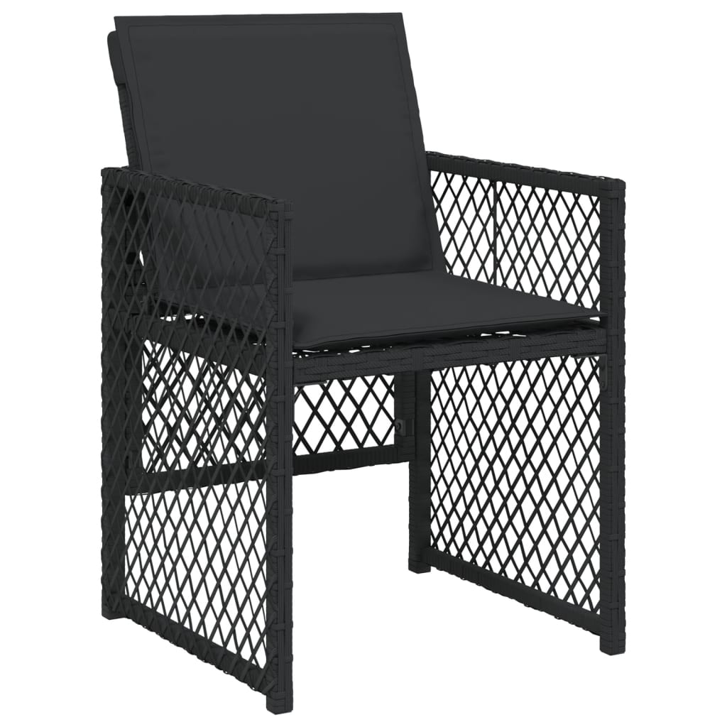 Set Da Pranzo Da Giardino 5 Pz Nero Con Cuscini In Polyrattan