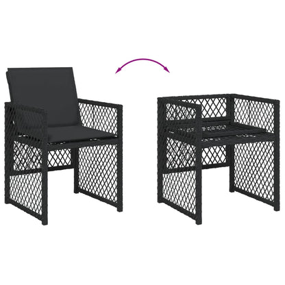 Set Da Pranzo Da Giardino 5 Pz Nero Con Cuscini In Polyrattan