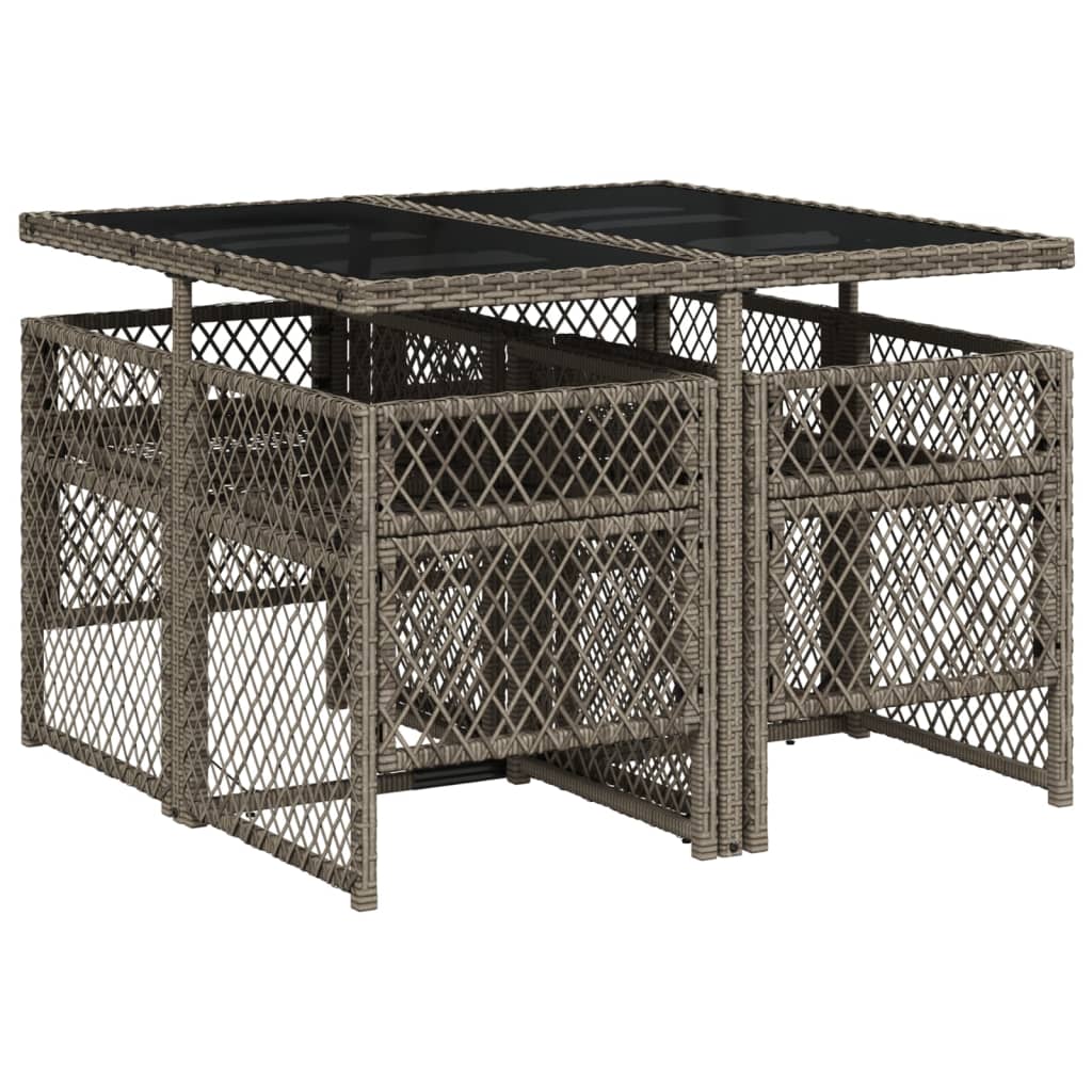 Set Da Pranzo Da Giardino 5 Pz Con Cuscini In Polyrattan Grigio