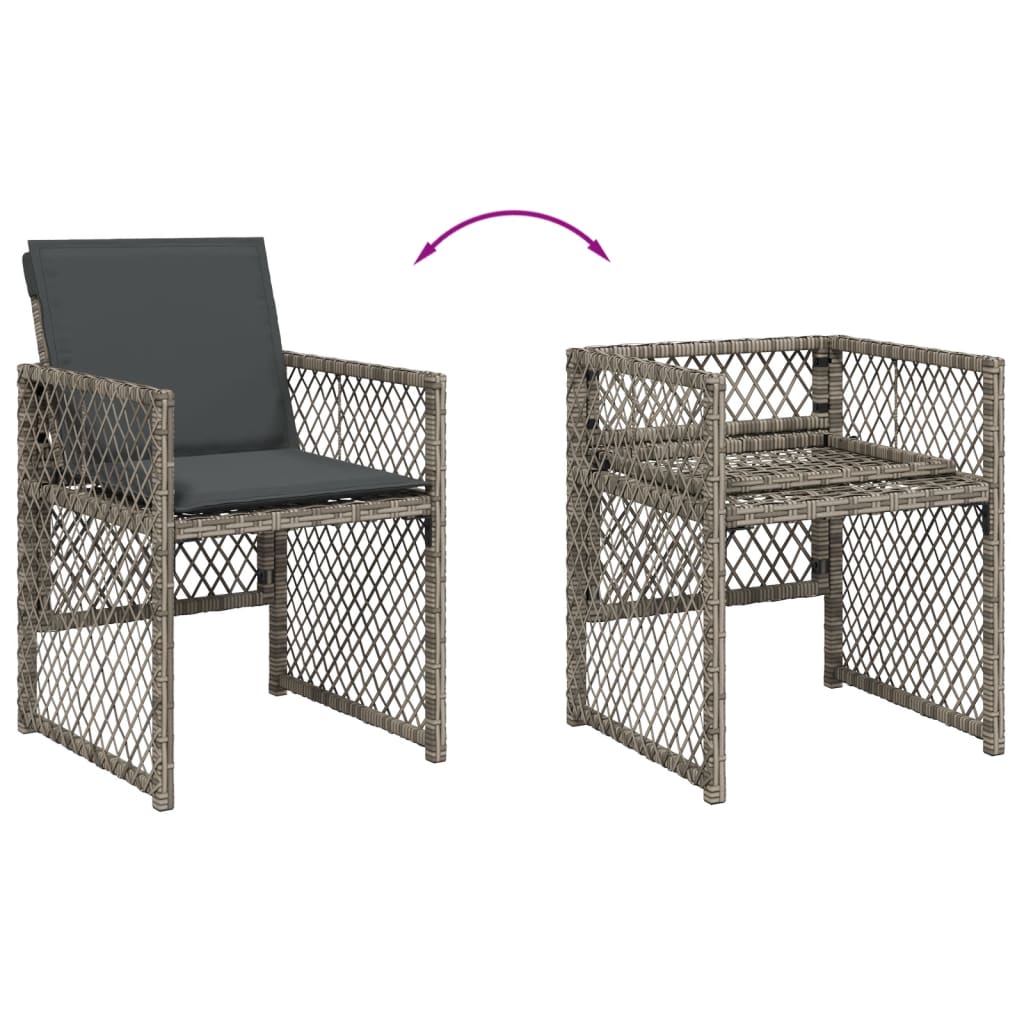 Set Da Pranzo Da Giardino 5 Pz Con Cuscini In Polyrattan Grigio