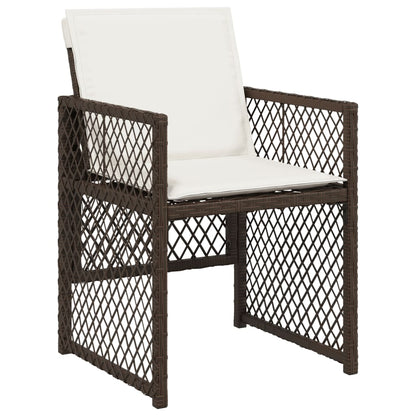 Set Da Pranzo Da Giardino 5pz Con Cuscini In Polyrattan Marrone