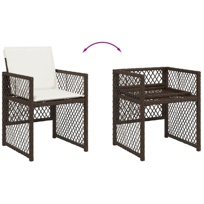 Set Da Pranzo Da Giardino 5pz Con Cuscini In Polyrattan Marrone