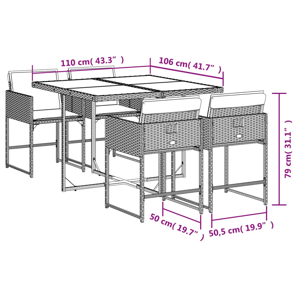 Set Da Pranzo Da Giardino 5 Pz Nero Con Cuscini In Polyrattan