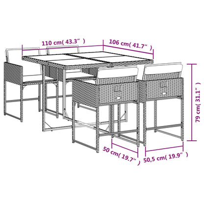 Set Da Pranzo Da Giardino 5 Pz Con Cuscini In Polyrattan Grigio