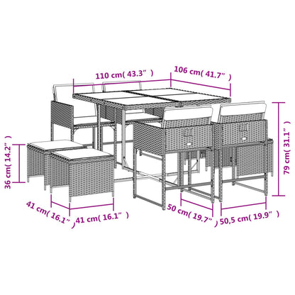 Set Da Pranzo Da Giardino 9 Pz Con Cuscini Nero In Polyrattan