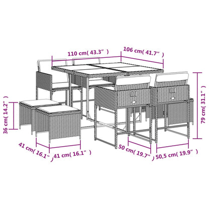 Set Da Pranzo Da Giardino 9pz Con Cuscini Marrone In Polyrattan