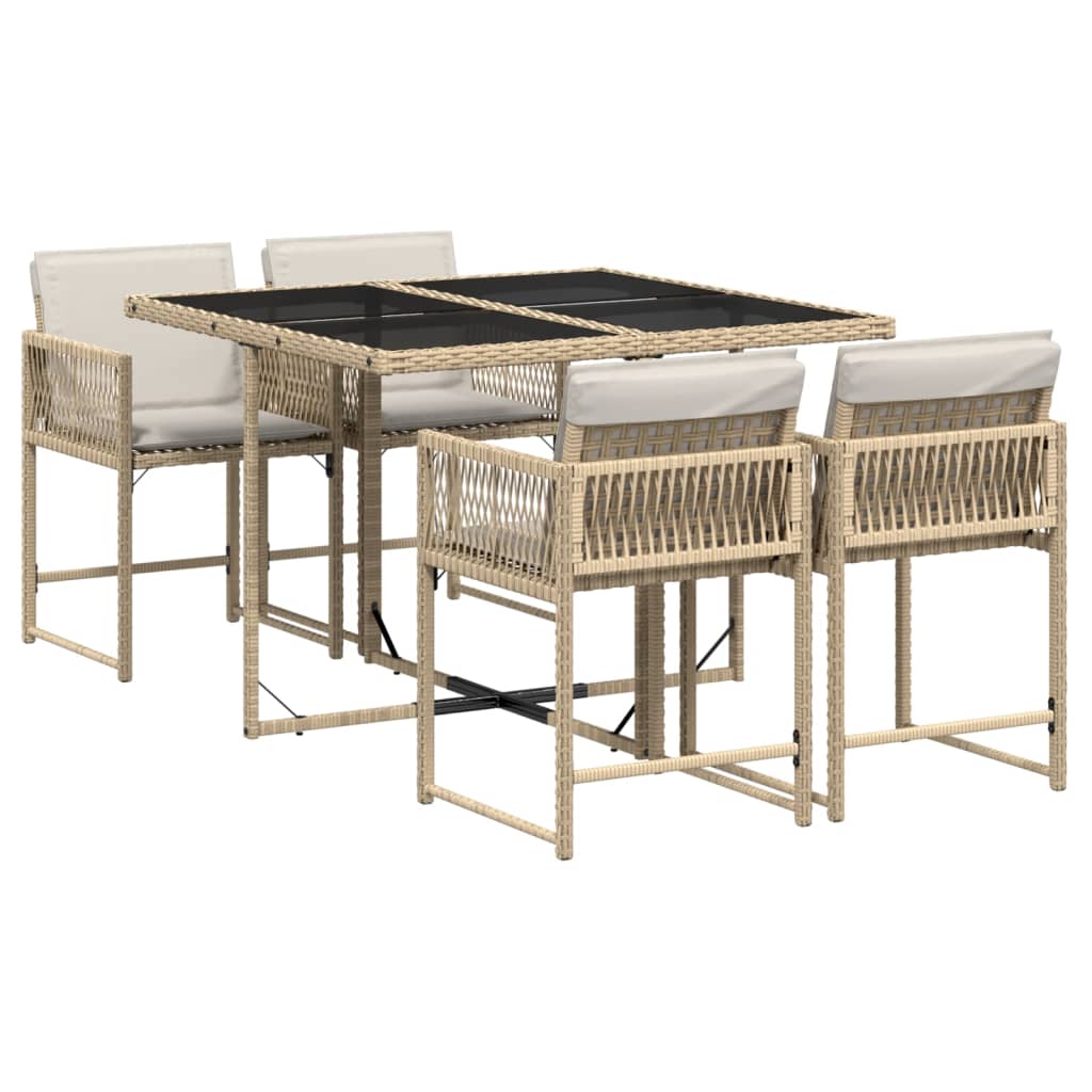 Set Da Pranzo Da Giardino 5 Pz Con Cuscini Beige In Polyrattan