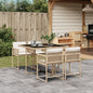 Set Da Pranzo Da Giardino 5 Pz Con Cuscini Beige In Polyrattan