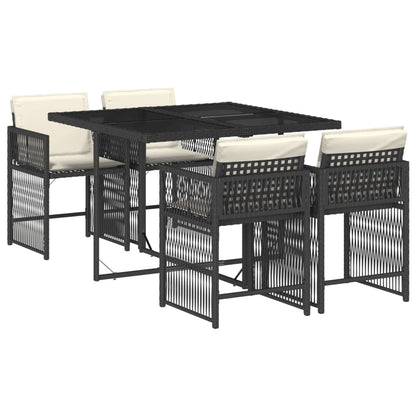 Set Da Pranzo Da Giardino 5 Pz Nero Con Cuscini In Polyrattan