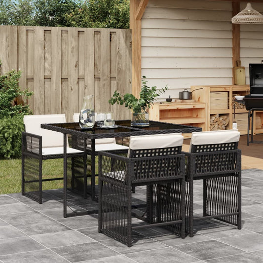 Set Da Pranzo Da Giardino 5 Pz Nero Con Cuscini In Polyrattan