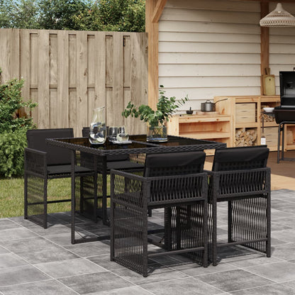 Set Da Pranzo Da Giardino 5 Pz Nero Con Cuscini In Polyrattan