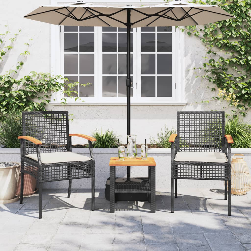 Sedie Da Giardino Con Cuscini 2 Pz Nere In Polyrattan E Acacia