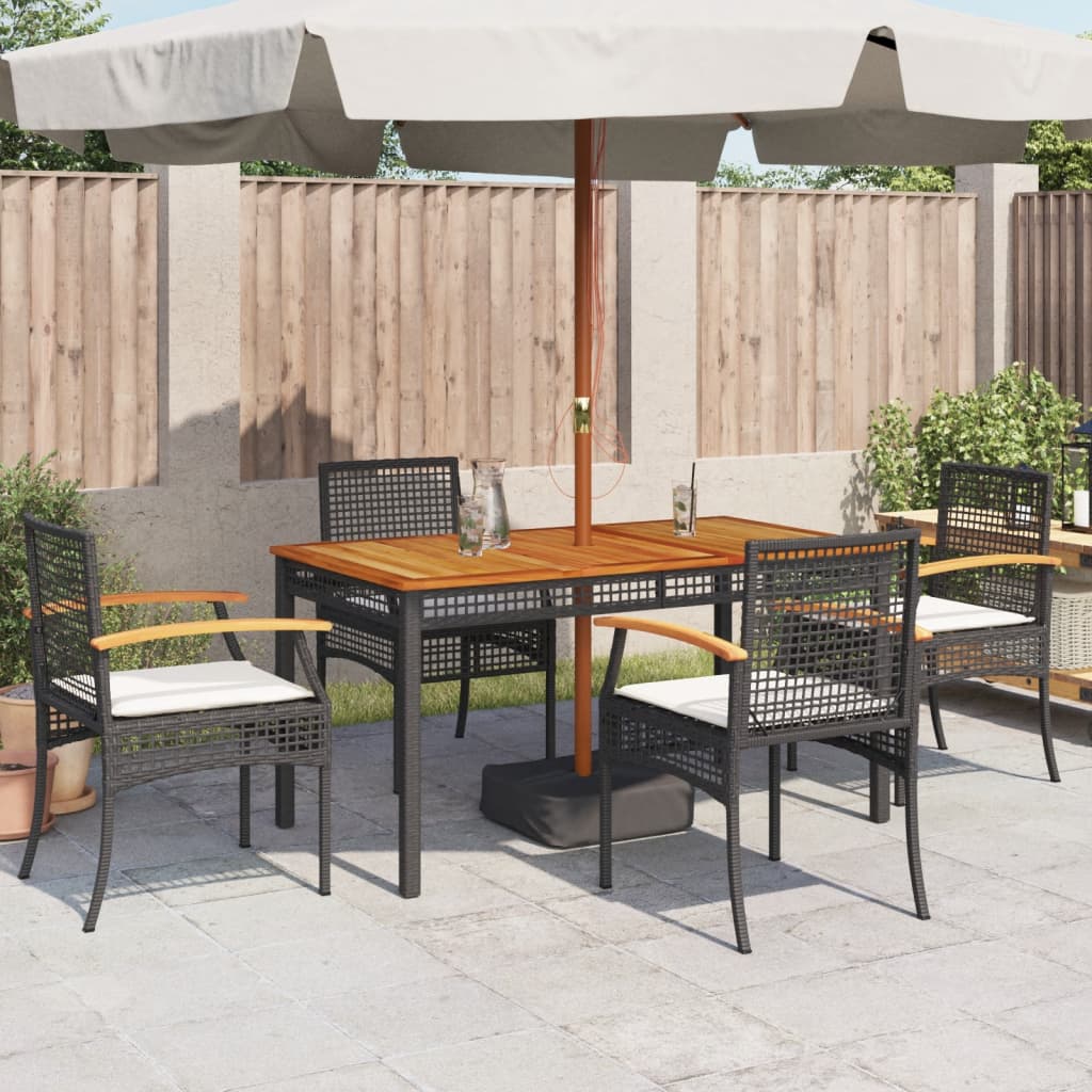 Sedie Da Giardino Con Cuscini 4 Pz Nere In Polyrattan E Acacia