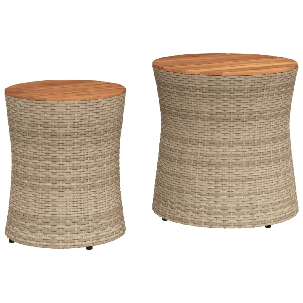 Tavolini Da Giardino 2pz Con Piano In Legno Beige In Polyrattan