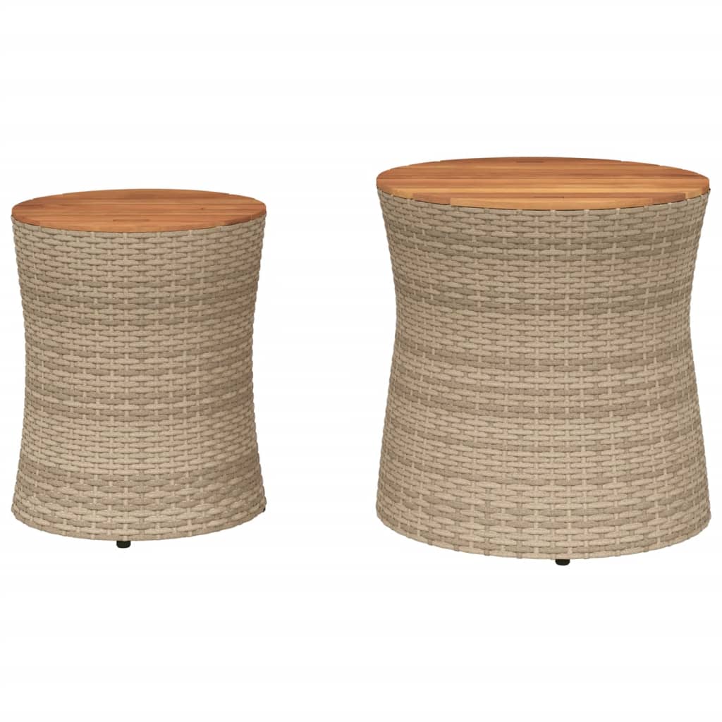 Tavolini Da Giardino 2pz Con Piano In Legno Beige In Polyrattan