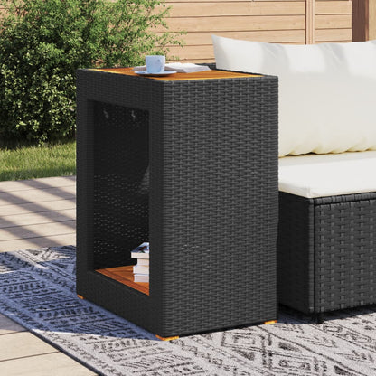 Tavolino Da Giardino Piano Legno Nero 60x40x75 Cm Polyrattan