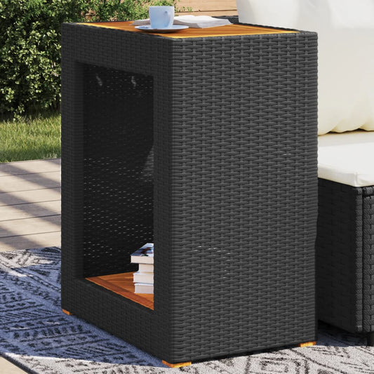 Tavolino Da Giardino Piano Legno Nero 60x40x75 Cm Polyrattan