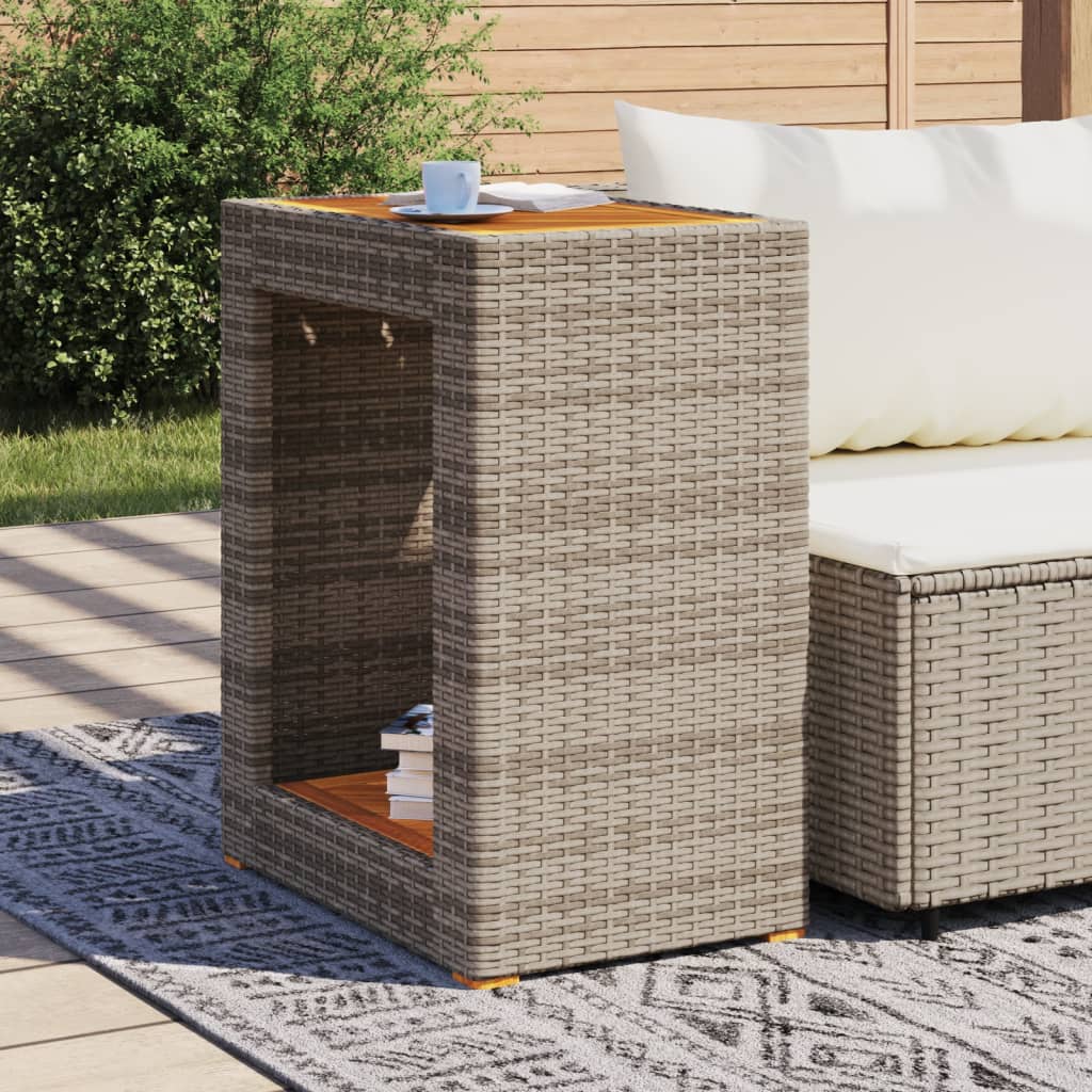 Tavolino Da Giardino Piano Legno Grigio 60x40x75 Cm Polyrattan