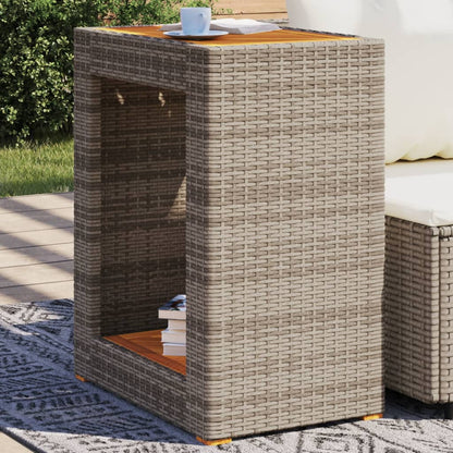 Tavolino Da Giardino Piano Legno Grigio 60x40x75 Cm Polyrattan