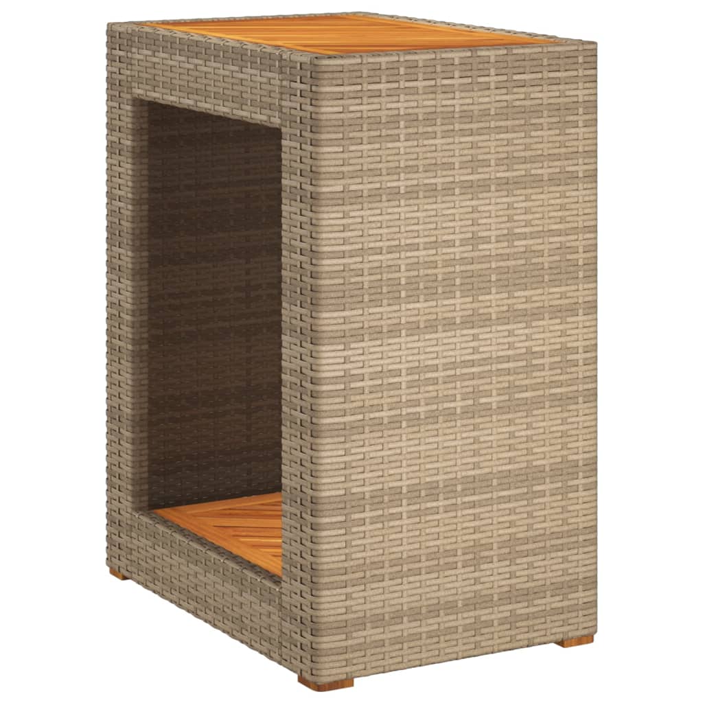 Tavolino Da Giardino Piano Legno Beige 60x40x75 Cm Polyrattan