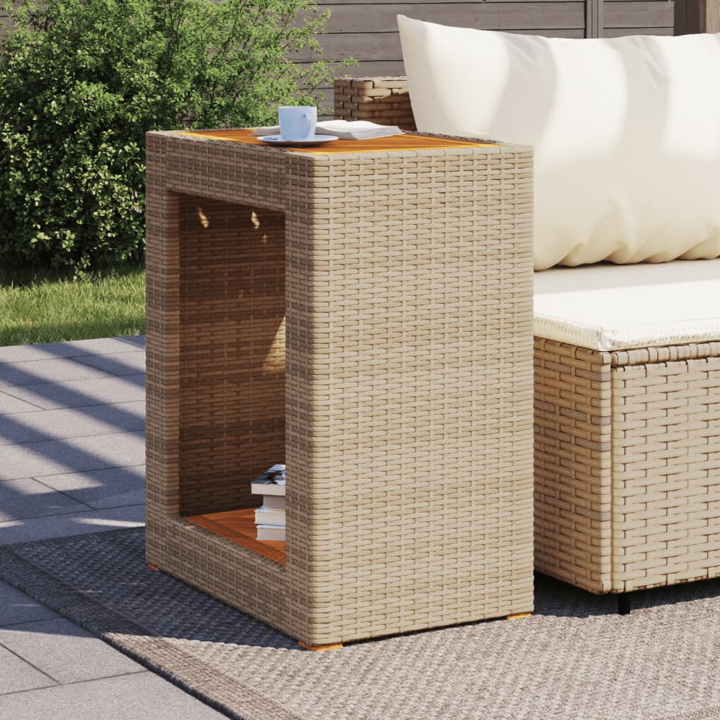 Tavolino Da Giardino Piano Legno Beige 60x40x75 Cm Polyrattan