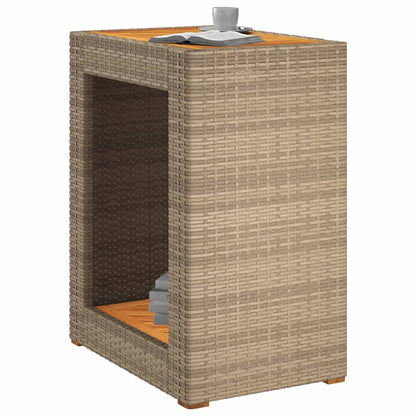 Tavolino Da Giardino Piano Legno Beige 60x40x75 Cm Polyrattan