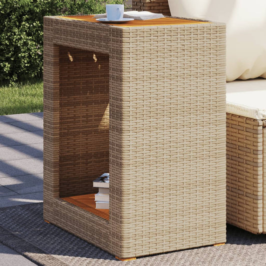 Tavolino Da Giardino Piano Legno Beige 60x40x75 Cm Polyrattan