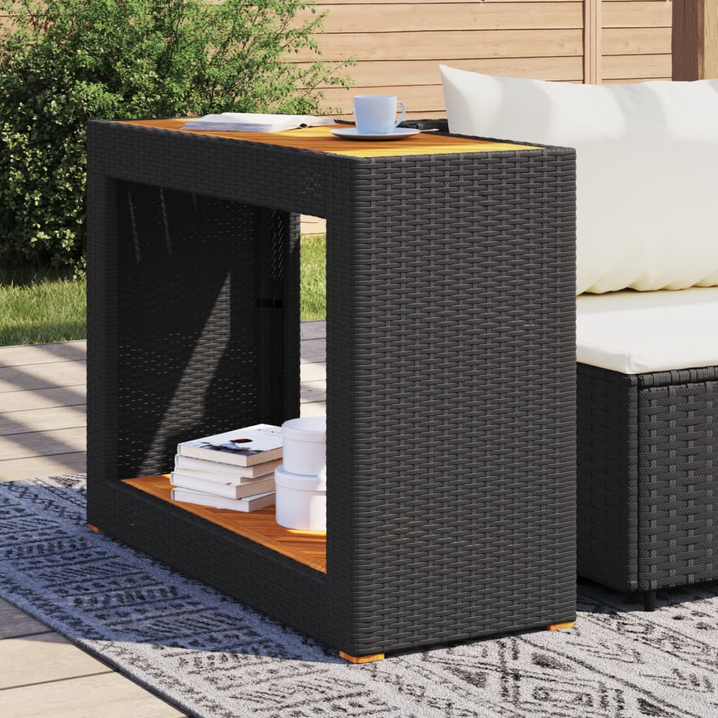 Tavolino Da Giardino Piano Legno Nero 100x40x75 Cm Polyrattan