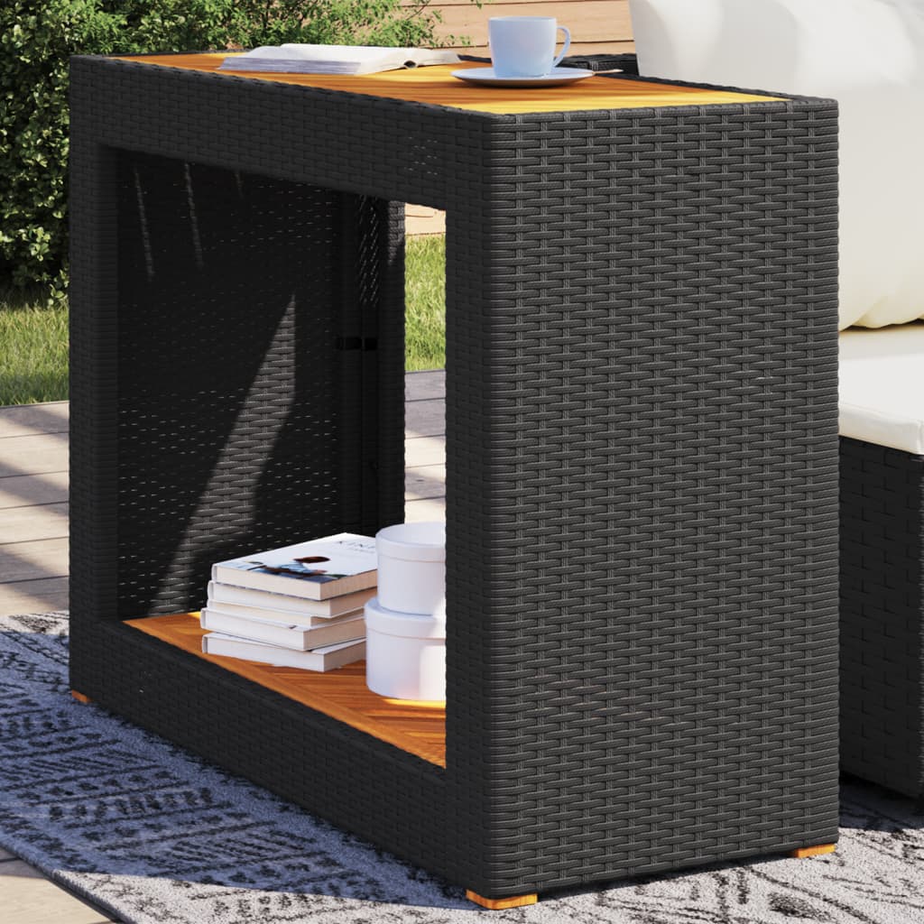 Tavolino Da Giardino Piano Legno Nero 100x40x75 Cm Polyrattan