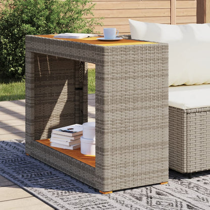 Tavolino Da Giardino Piano Legno Grigio 100x40x75 Cm Polyrattan