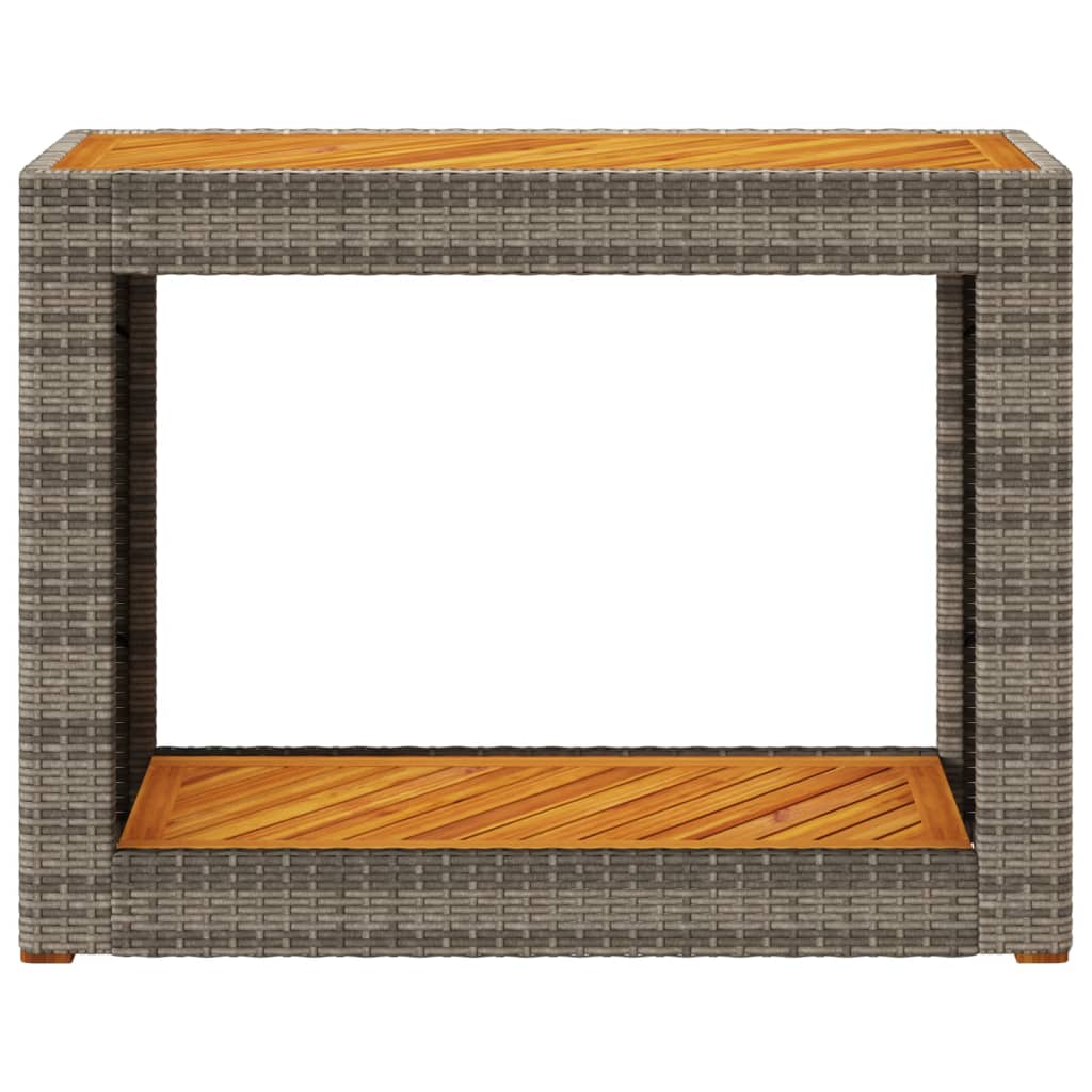 Tavolino Da Giardino Piano Legno Grigio 100x40x75 Cm Polyrattan