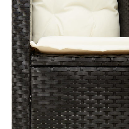 Set Da Bistrò 3 Pz Con Cuscini Nero Polyrattan E Legno Acacia