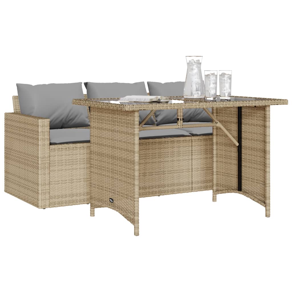 Set Da Pranzo Da Giardino 2 Pz Con Cuscini Beige In Polyrattan