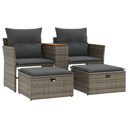 Divano Da Giardino 2 Posti Con Sgabelli Grigio In Polyrattan